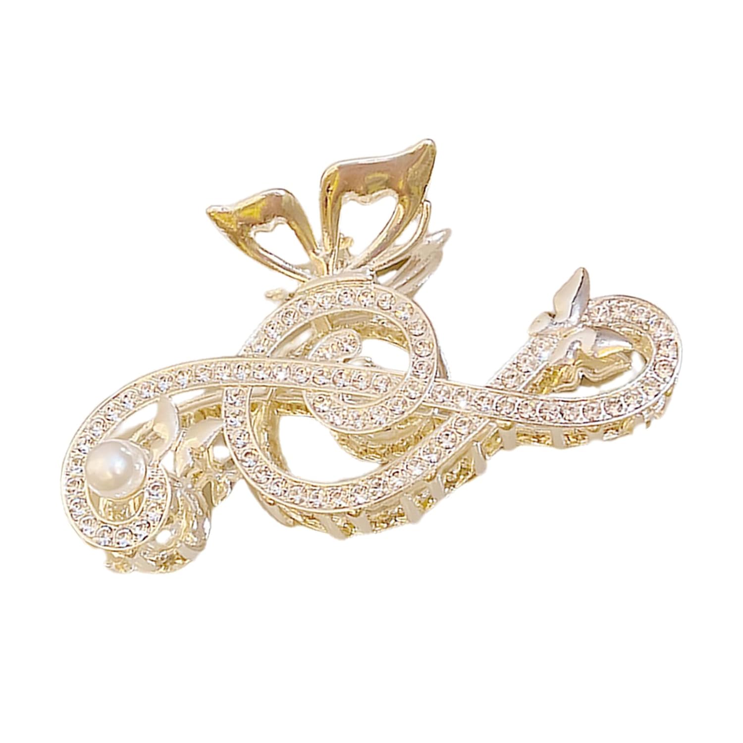 Music Note Hair Claw Clip for Women with Rhinestone Pearl Alloy