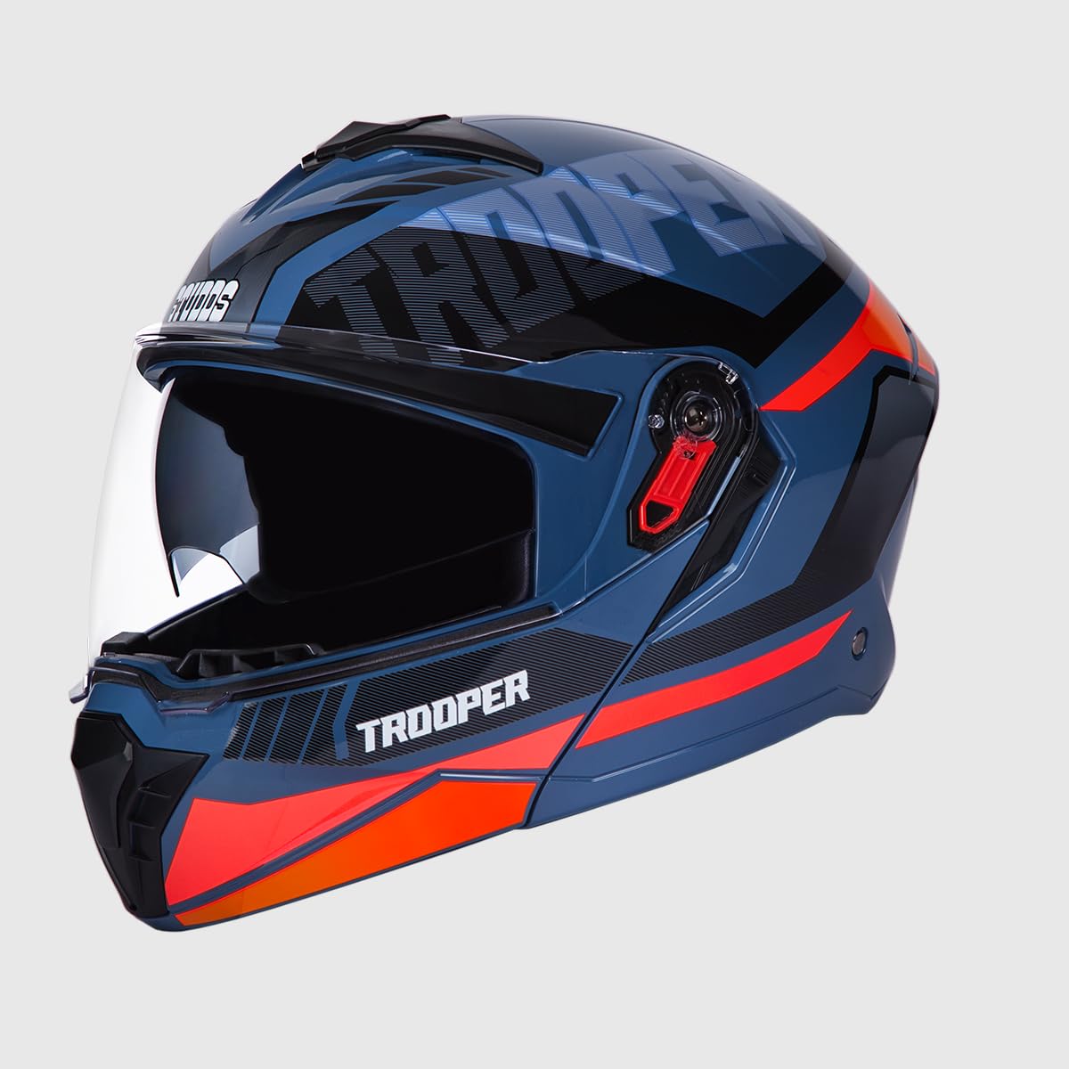 Trooper Dv D1 Isi and Dot Certified Gloss Finish Flip-Up Full Face Motorcycling Helmet for Men and Women with Inner Sun Visor(Blue N8 L)