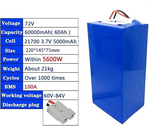 Miniatura 2 de DRemdo Batería de bicicleta eléctrica de 72 V 20 AH con cargador de 3 A, con enchufe Anderson, paquete de baterías eléctricas para bicicletas y