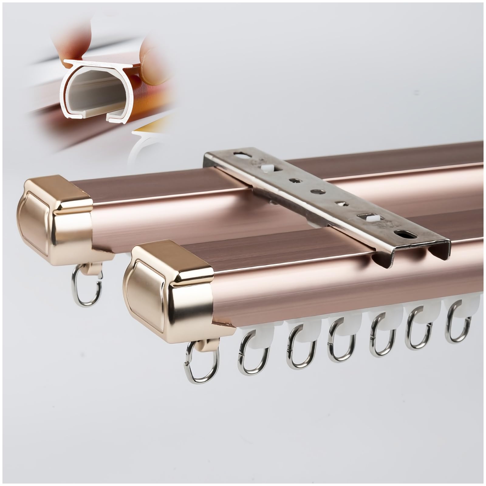 swish curtain track, Double Curtain Track for Bay Windows Room Divider Rail with Mute Rollers Heavy Duty Ceiling for Curtains Red 1.9m/6.23FT, .25m(Gold,1.1m/3.6FT)