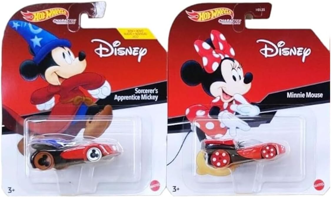 Hot Wheels Disney Sorcerer’s Apprentice Mickey & Minnie Mouse Character Car Bundle – 2 Die‑Cast Vehicles, 1:64 Scale, Ages 3+ (Pack of 2)