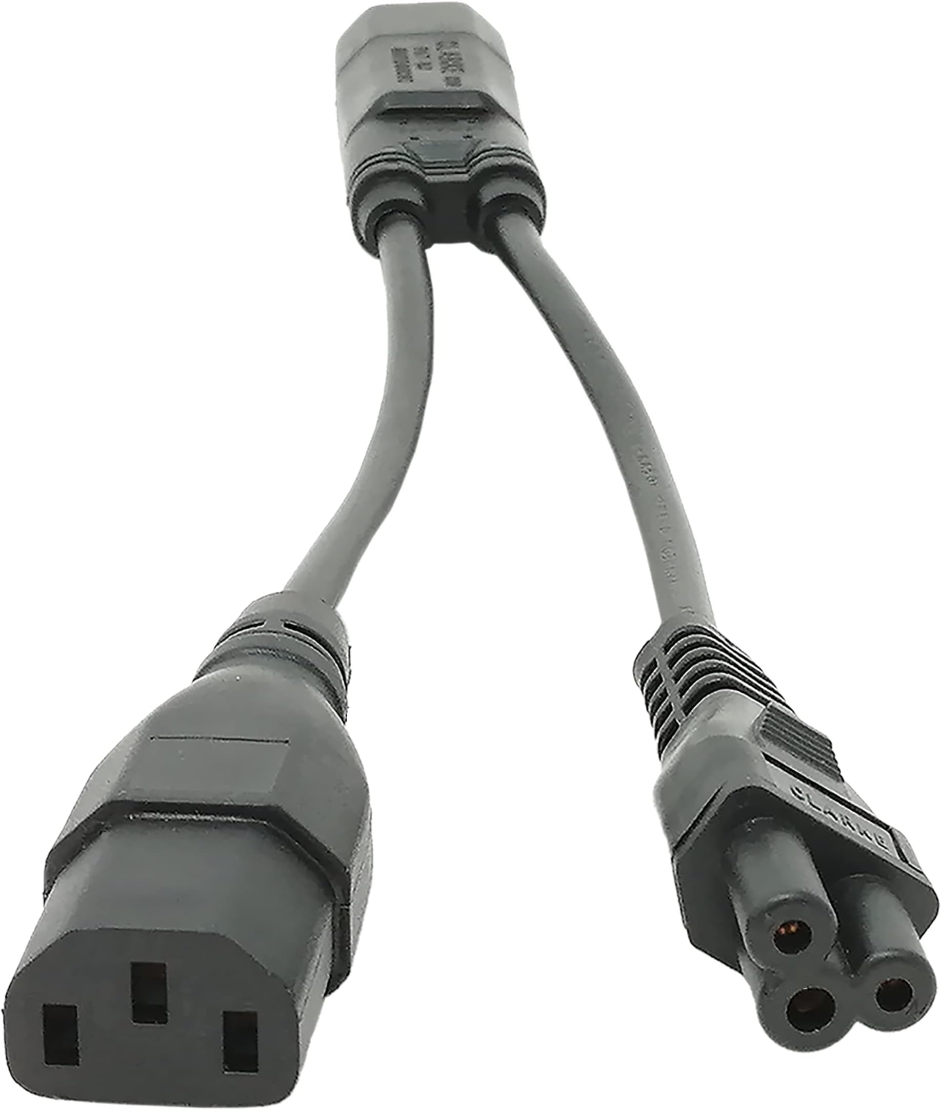 Clarke Cable Moulded IEC C14 Splitter to IEC C13 & C5 Connectors 250V Computer Power Supply Extension Cable 0.3 Metre (30cm)