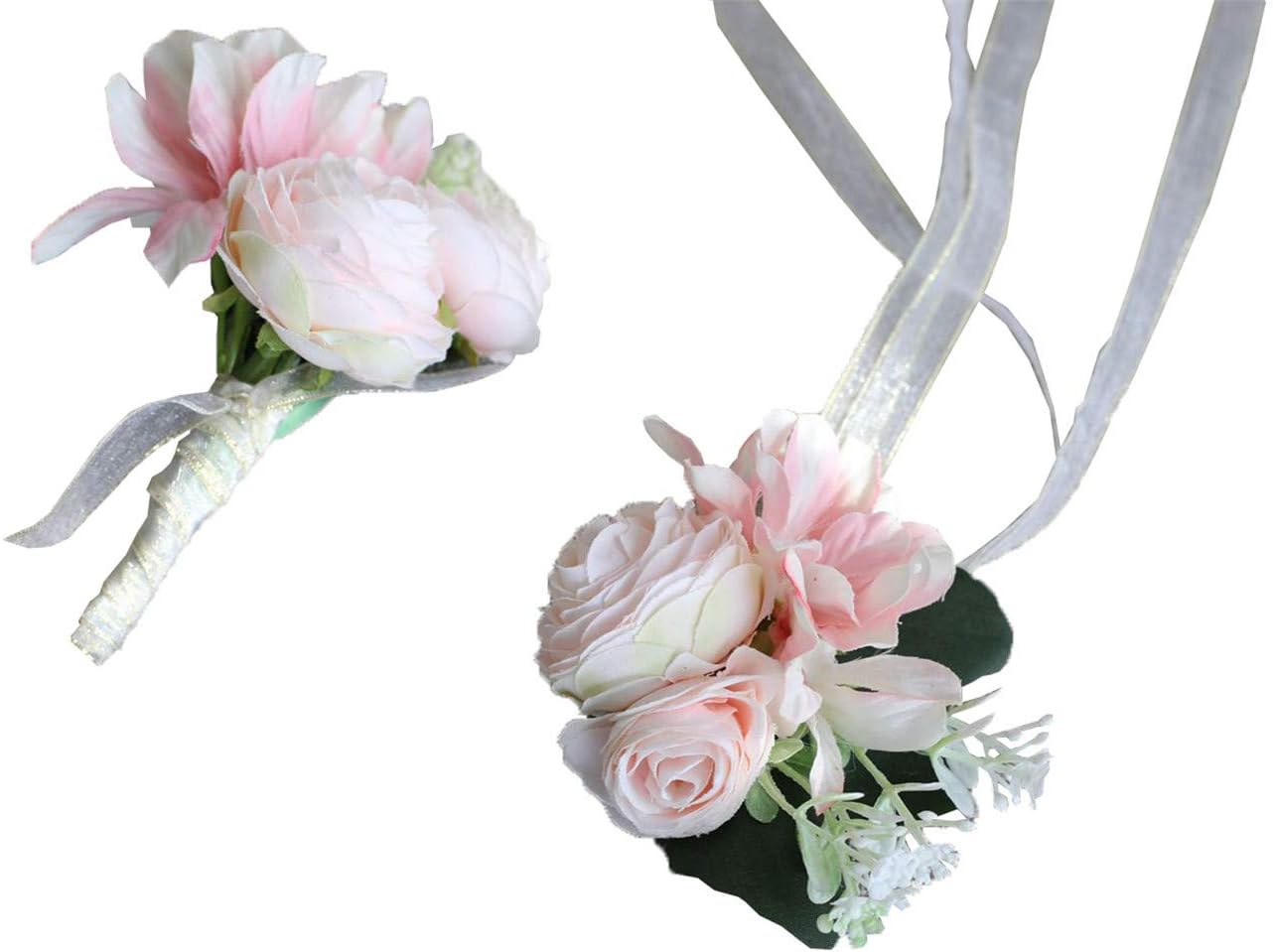 Wedding Wrist Corsage And Boutonniere Set - Artificial Flower Set For Prom Party Events
