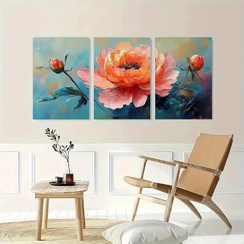 EGJEPWFH Pink Peony Flower Prints, Retro Minimalist Botanical Posters,Minimalist Aesthetic Indoor Wall Decor(75x110cmx3/NO frame)