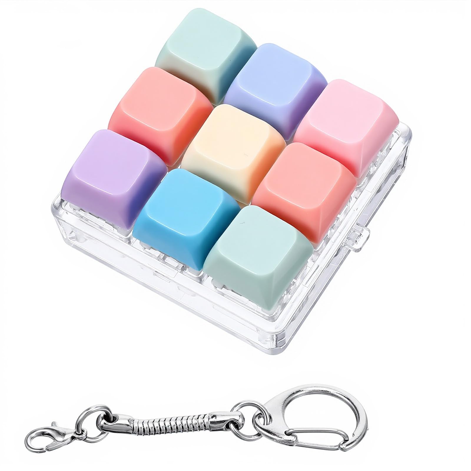 Colorful Keyboard Fidget Toy, 9-in-1 Keyboard Clicker Toy Decompression Toys, Fidget Clicker Key Board Fidgets Keychain for Stress Relief Anxiety Gifts