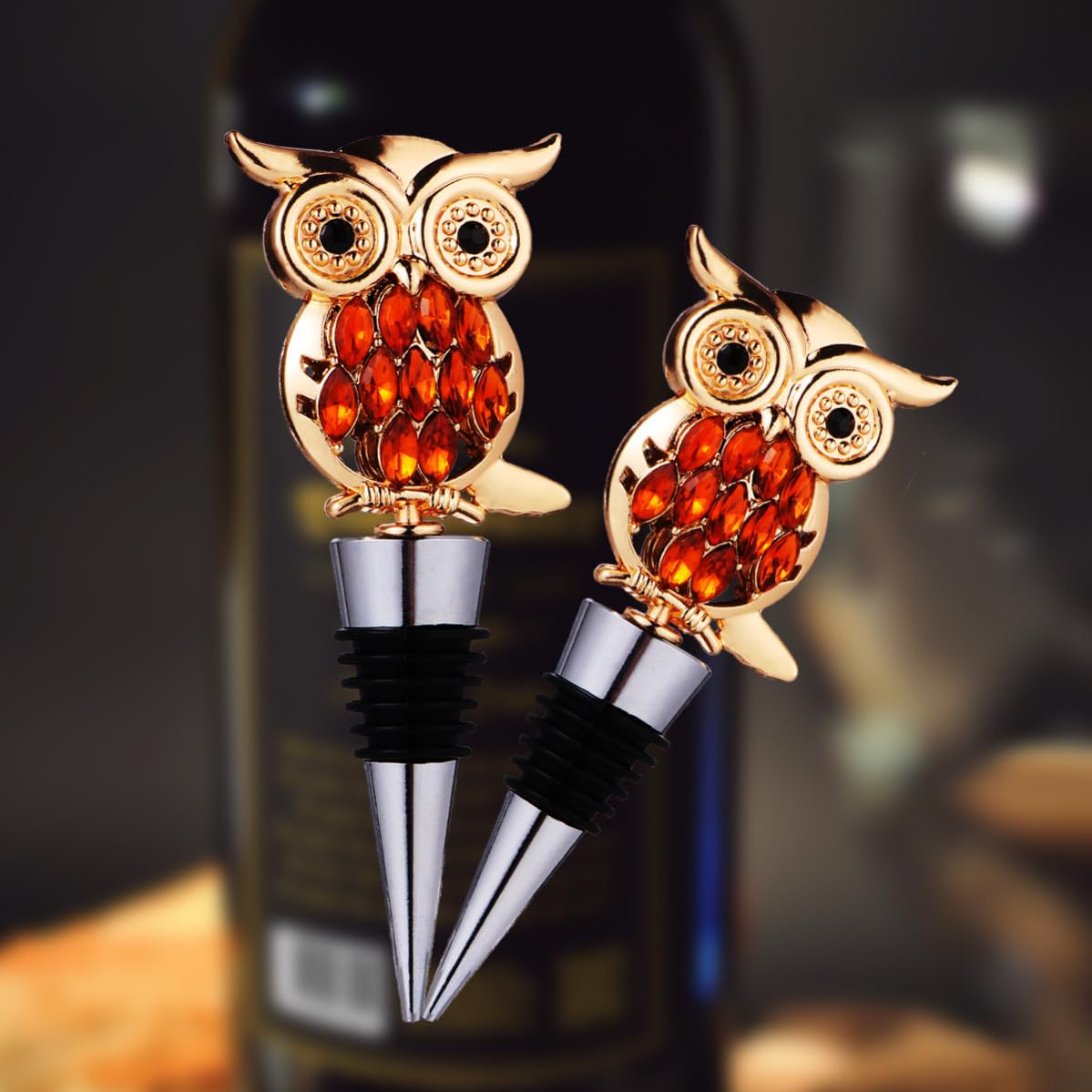 Bouchon à Vin Hibou en Métal Argenté, Décoratif Rust-Resistant