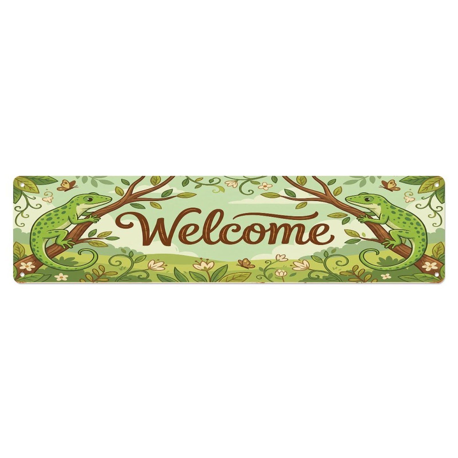 Cxhjca 4X16inch(10X40cm) Vintage Welcome Anole Branch Metal Tin Sign
