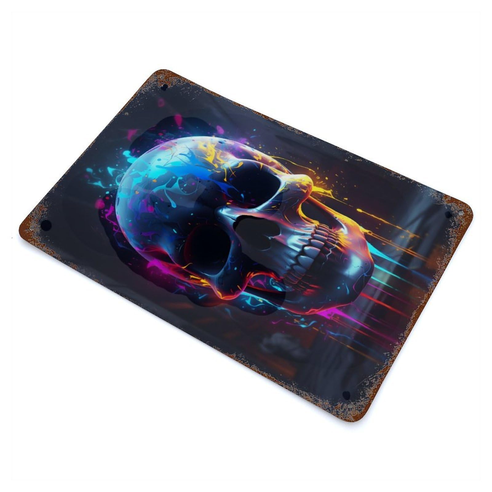 Leaking Skull 11.8"x7.9" Aged Metal Wall Plaque, Novelty Wall Decor for Garage, Bar And Workshop Decor