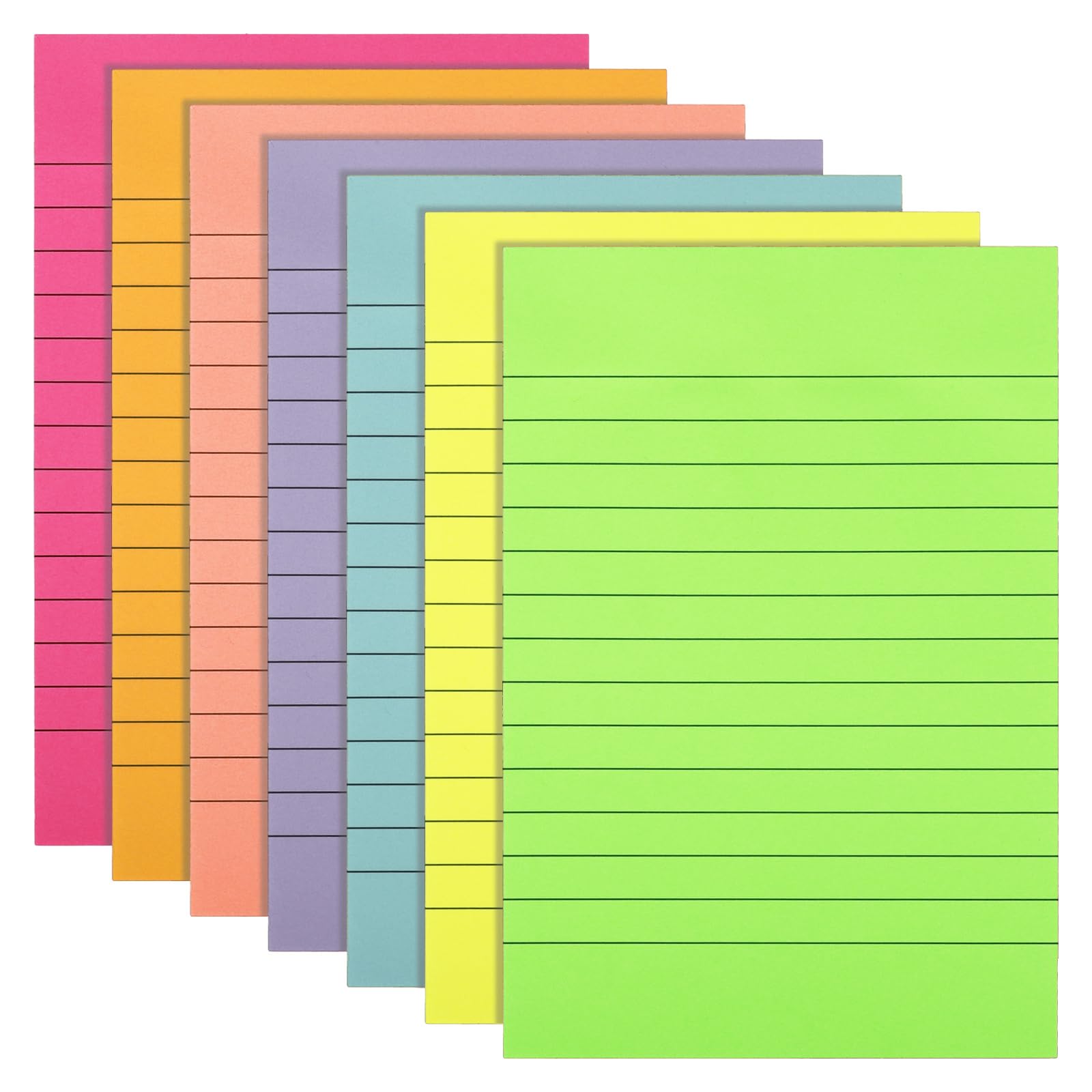 7 pcs Lined Stick Notes, 4x6 in Large Self-Stick Pads Super Sticking Power Brilliant Colors Stick Note Memo Pads for Office School and Home,50 Sheets/Pad — image 1