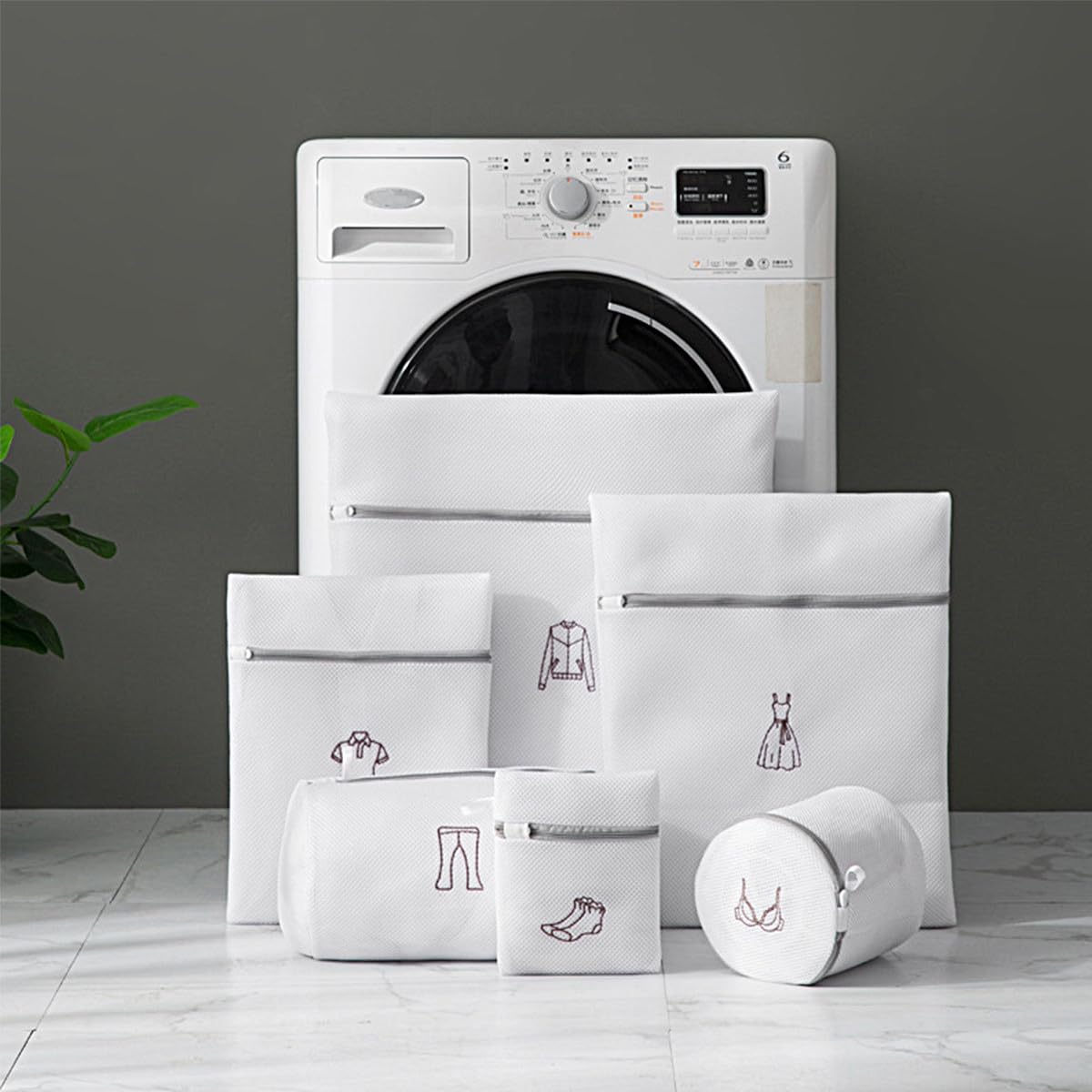 PACKOVE Set 6 Pezzi Sacchetti per Bucato in Poliestere Rete Traspirante Bianco, Protezione per Vestiti Delicati e Riduzione Sbiadimento Colori, per Lavatrice e Viaggi
