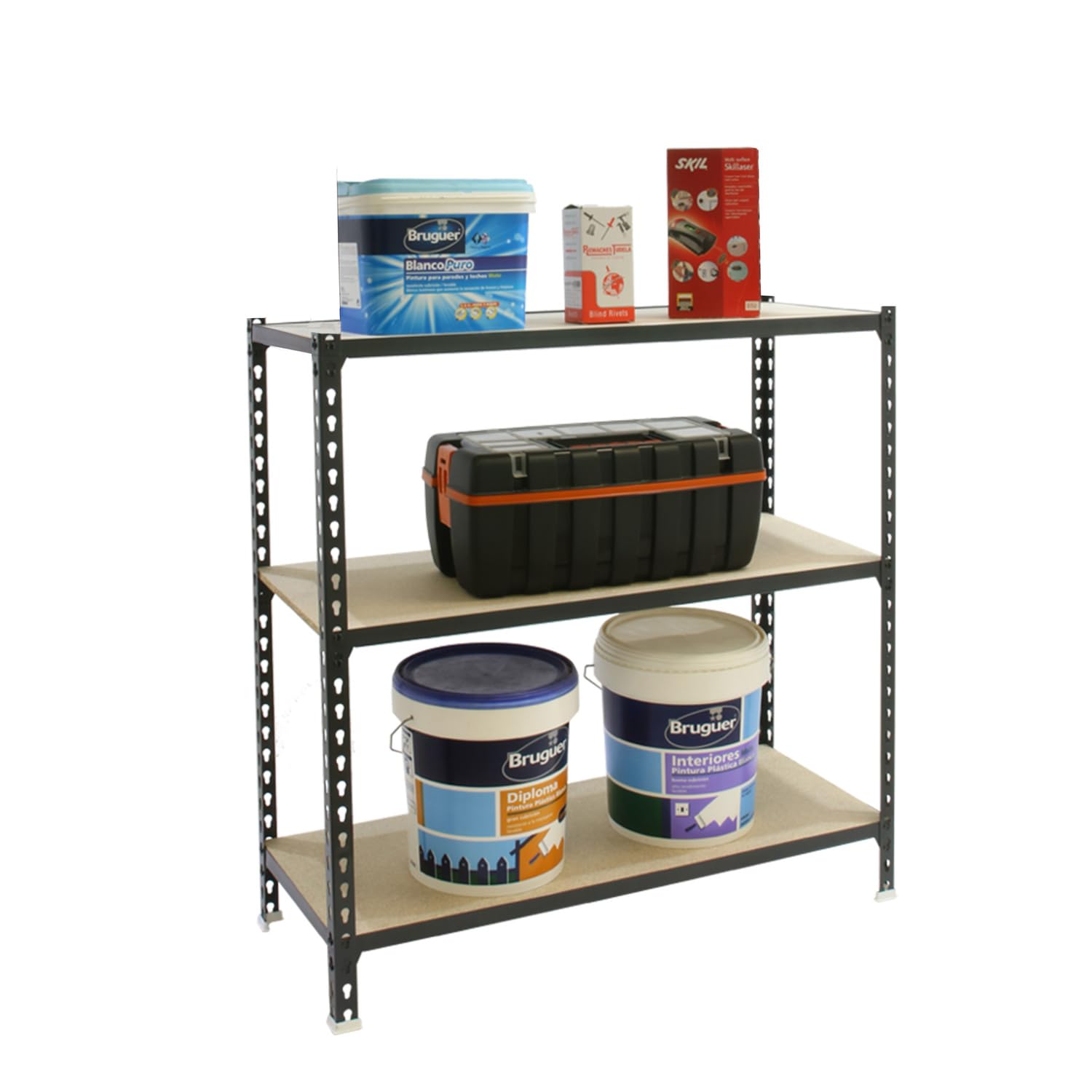 SimonRack Étagère Rangement et 3 Niveaux en Boix, 150 kg Capacité de Charge et Point de Flexion, 900x800x400 mm, Étagère Charge Lourde, Étagère Garage, Anthracite/Bois - Maderclick