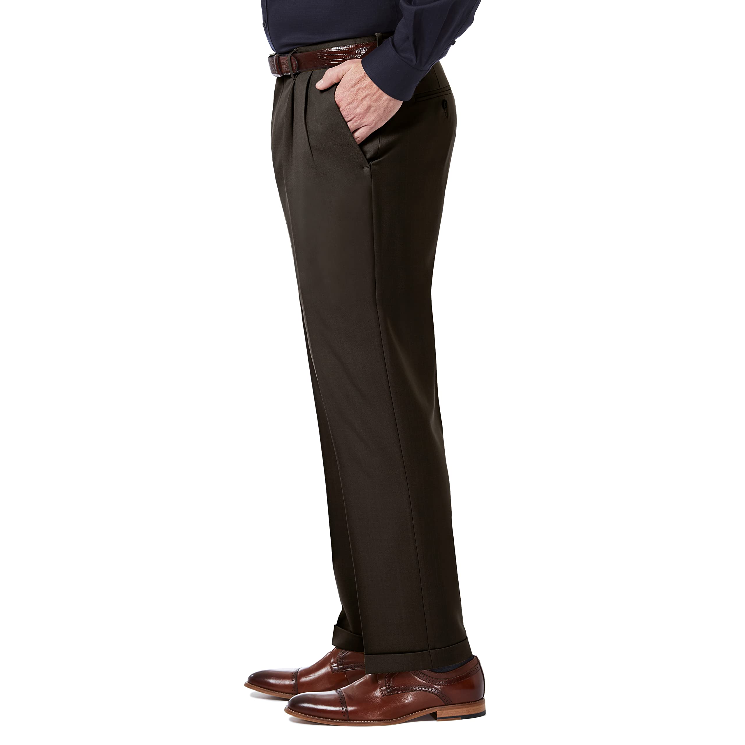 Haggar Pantaloni da Uomo, vestibilità Comoda Classica, plissettati sul Davanti (Taglie Regolari, Grandi e Alte)