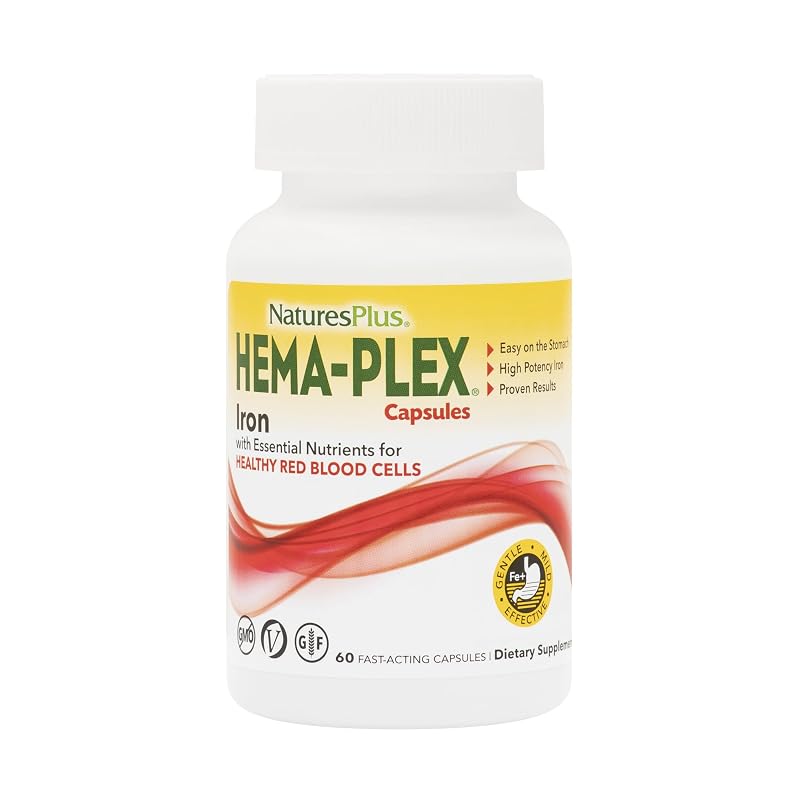 NaturesPlus Suplemento de Ferro Quelado 85 mg por porção com Vitaminas C e Bioflavonoides — 60 cápsulas