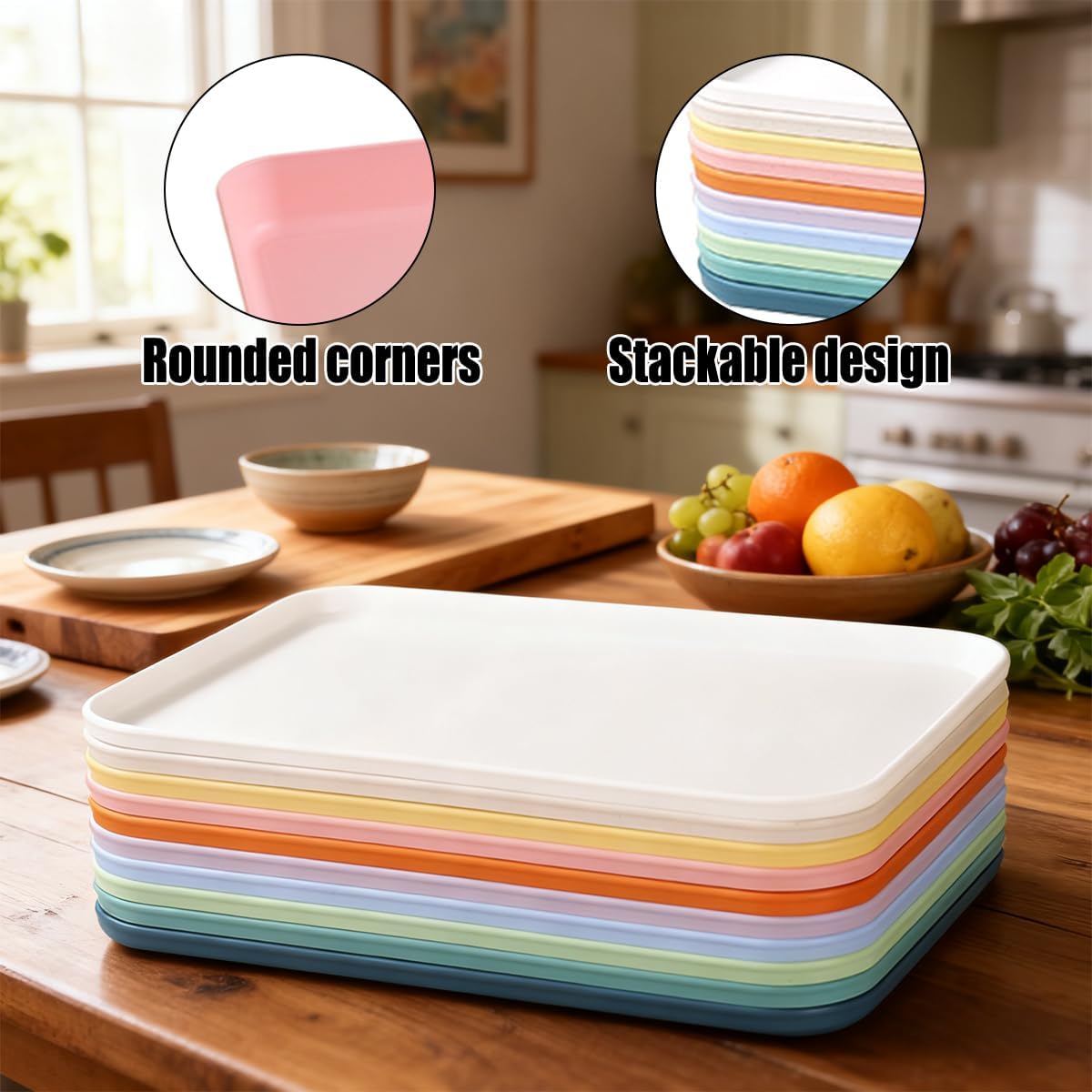 20 Pcs Plastic Art Trays, 12 x 8.7 Inch Colorful Fast Food Lunch Trays Bulk, Cafeteria Rectangular Plastic Serving Organizer for Kitchen, Restaurant, DIY Projects, 10 Colors - Image 3