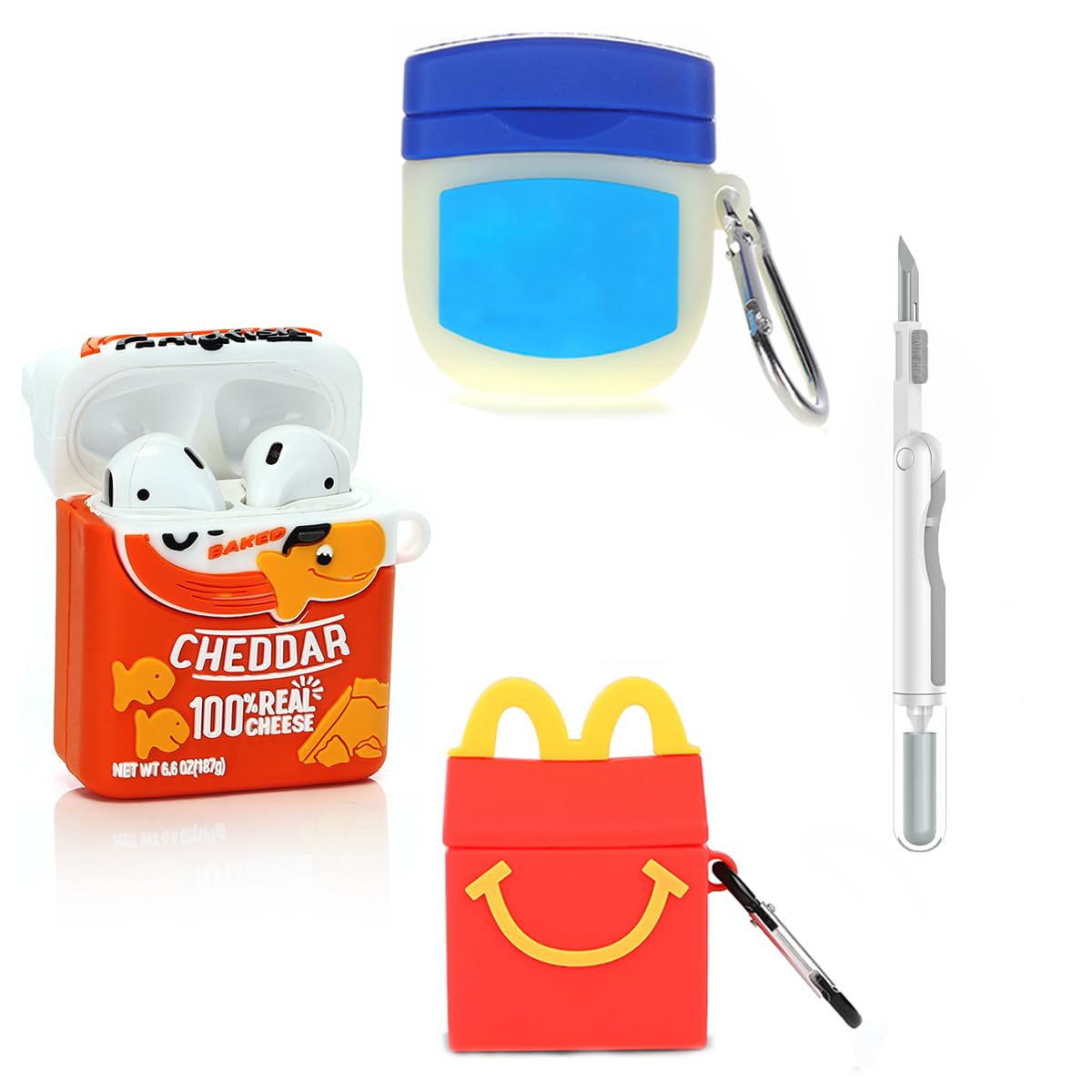 (3Pack) Case for AirPods 2nd/1st Generation with Cleaning kit, XMBYGY Cute Skin Design Silicone Cartoon Charging Case Protective Covers with Keychain