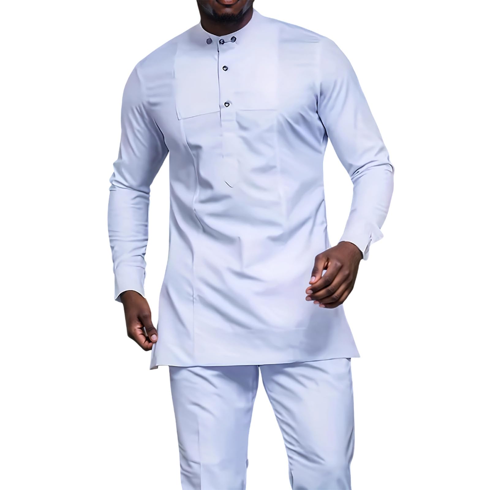 Afrikanische Formelle Herren Kleidung Lässige Dashiki-Hemd und Lang Hosen mit Kordelzug Zweiteiliger Anzug Traditionelle Abaya Djellaba Langarmshirt Slim Fit Freizeitanzug