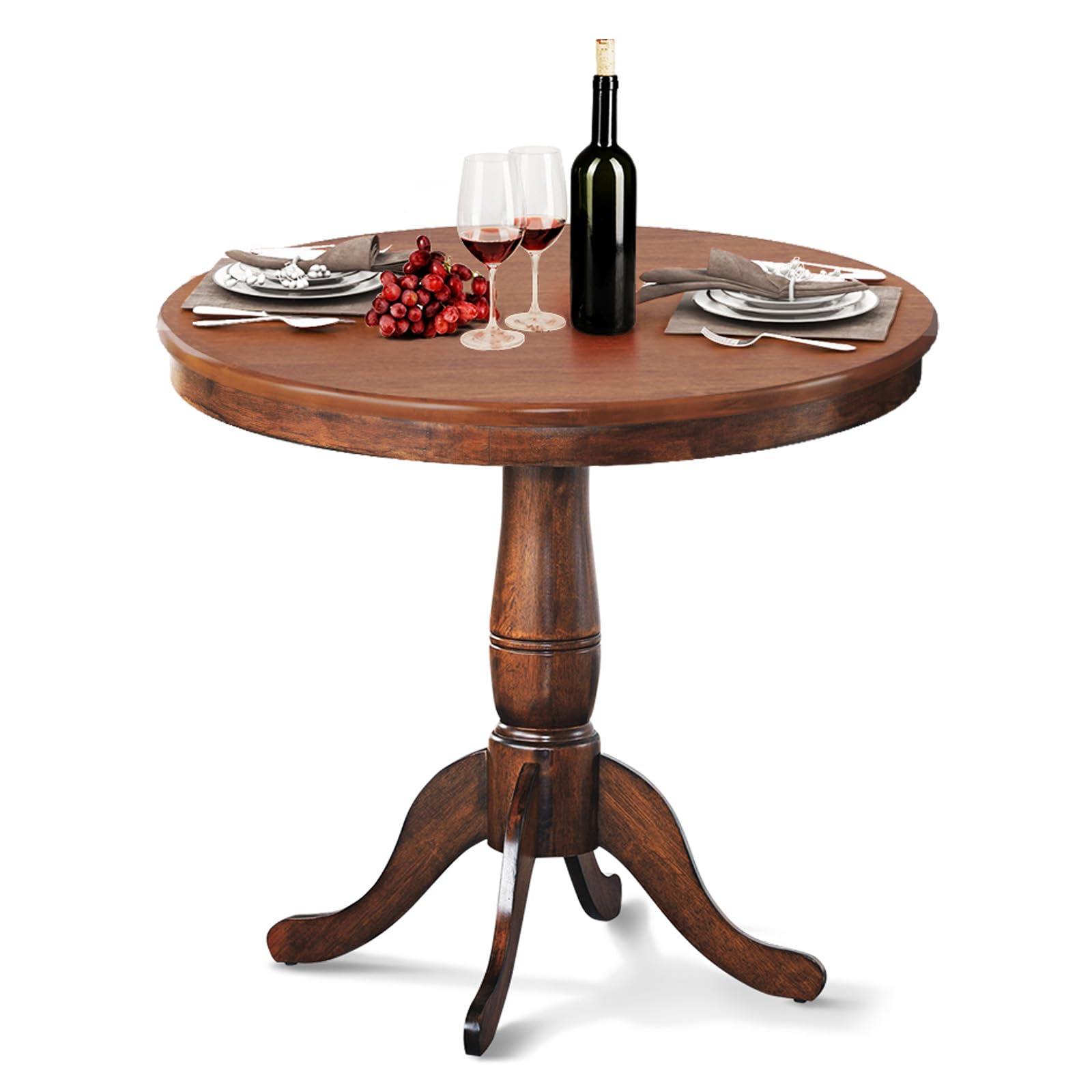 SILKYDRY Round Dining Table, 32" D X 30" H Wooden Kitchen Table with Pedestal Base, Traditional Bistro Table for 2 to 4 People, Leisure Coffee Table