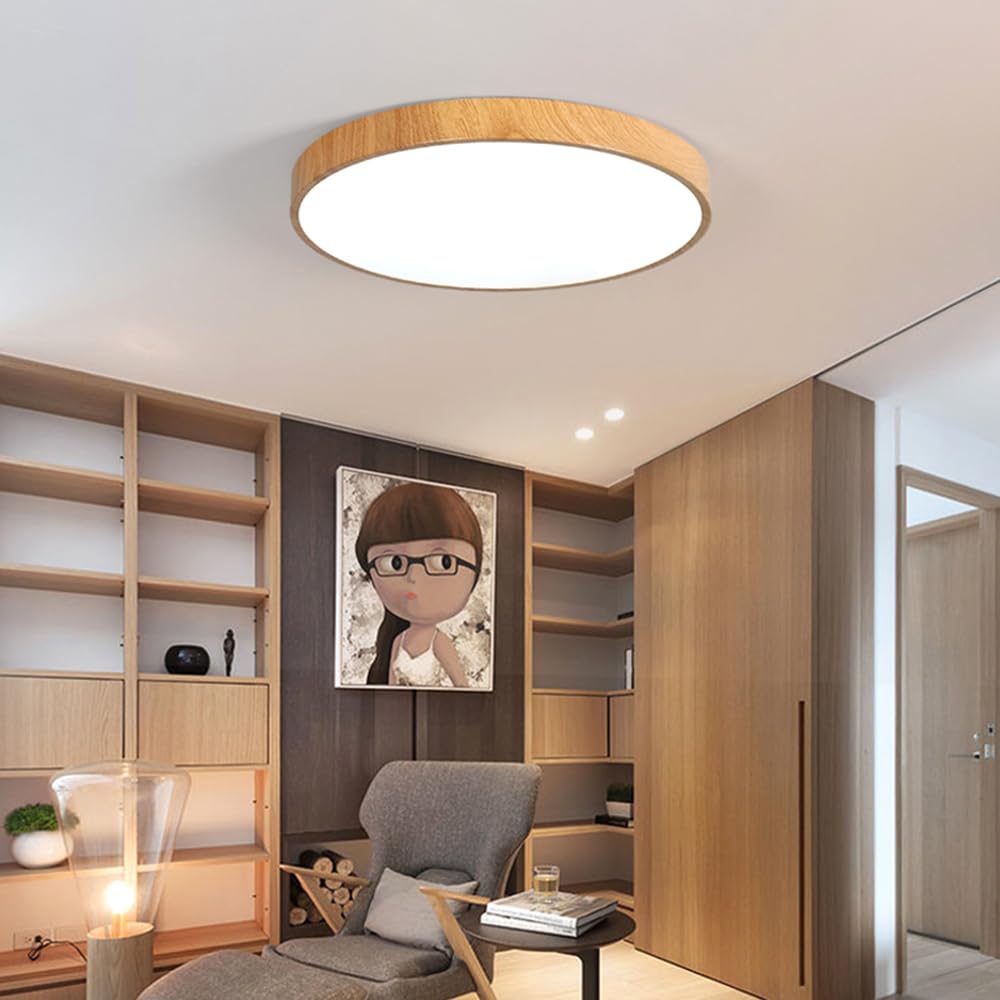 24W Lampa Sufitowa Z Wykończeniem W Kolorze Drewna 5500K Biała Lampa Sufitowa Do Kreatywnego Montażu energooszczędna Lampa Emitująca Światło Z Boku do Jadalni, Kuchni, Balkonu, Łazienki STVDEDG