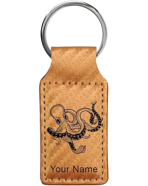 LaserGram Rectangle Keychain, Kraken, Personalized Engraving Included (Carbon Fiber Bronze)