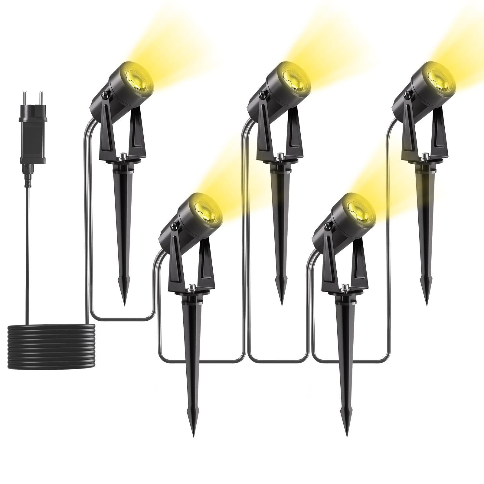 Yuusei Gartenbeleuchtung mit Strom, 5 in 1 Pack 17M Gartenlampen für Draußen, 3000K Warmweiß 27V LED Gartenleuchten mit Strom, IP65 Wasserdicht Gartenstrahler für Outdoor, Garten, Pflanzen, Hof
