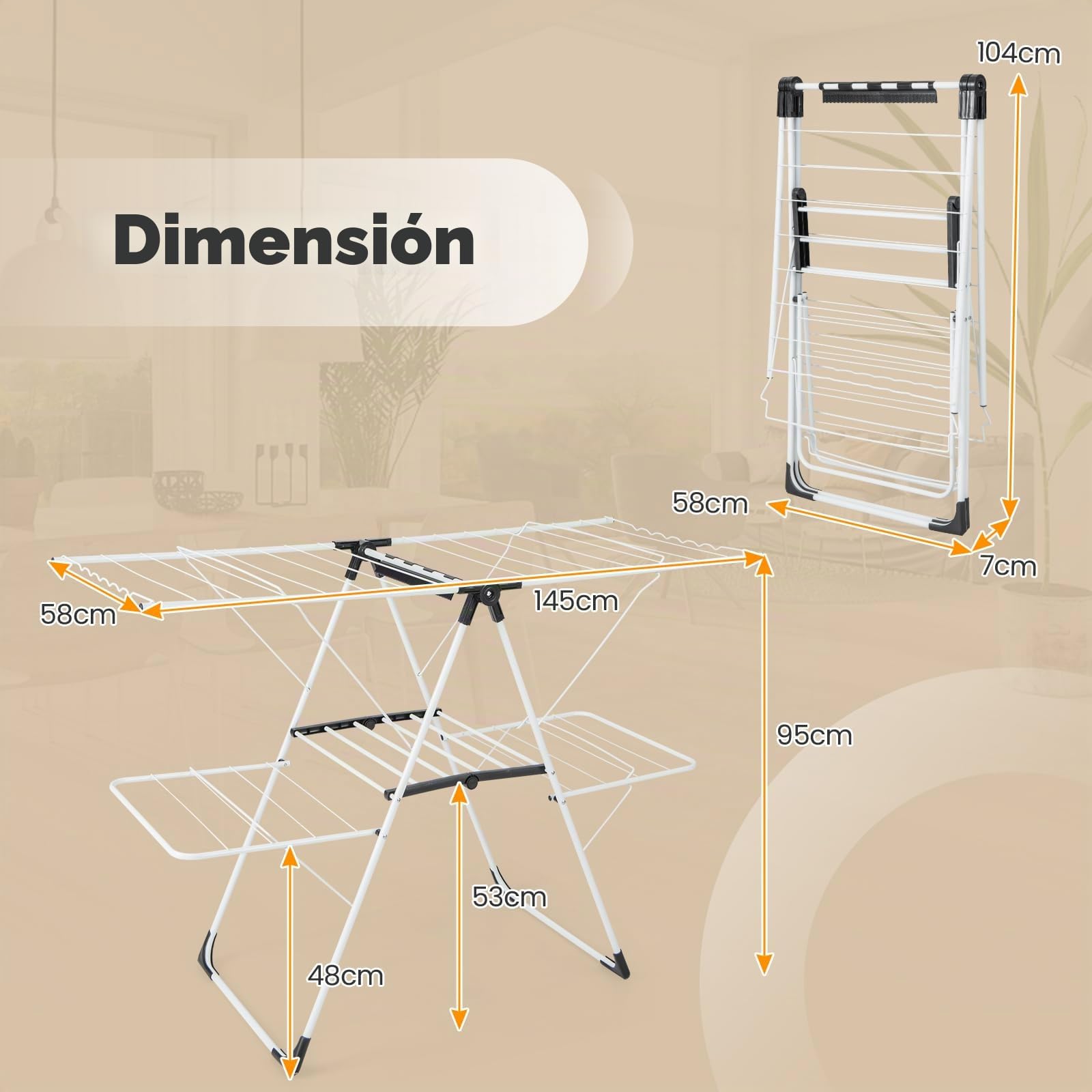 HOMASIS - Secador de ropa plegable con 2 alas ajustable en altura, tendedero de ropa con 33 rieles de secado, pinzas para calcetines, barras laterales (blanco)