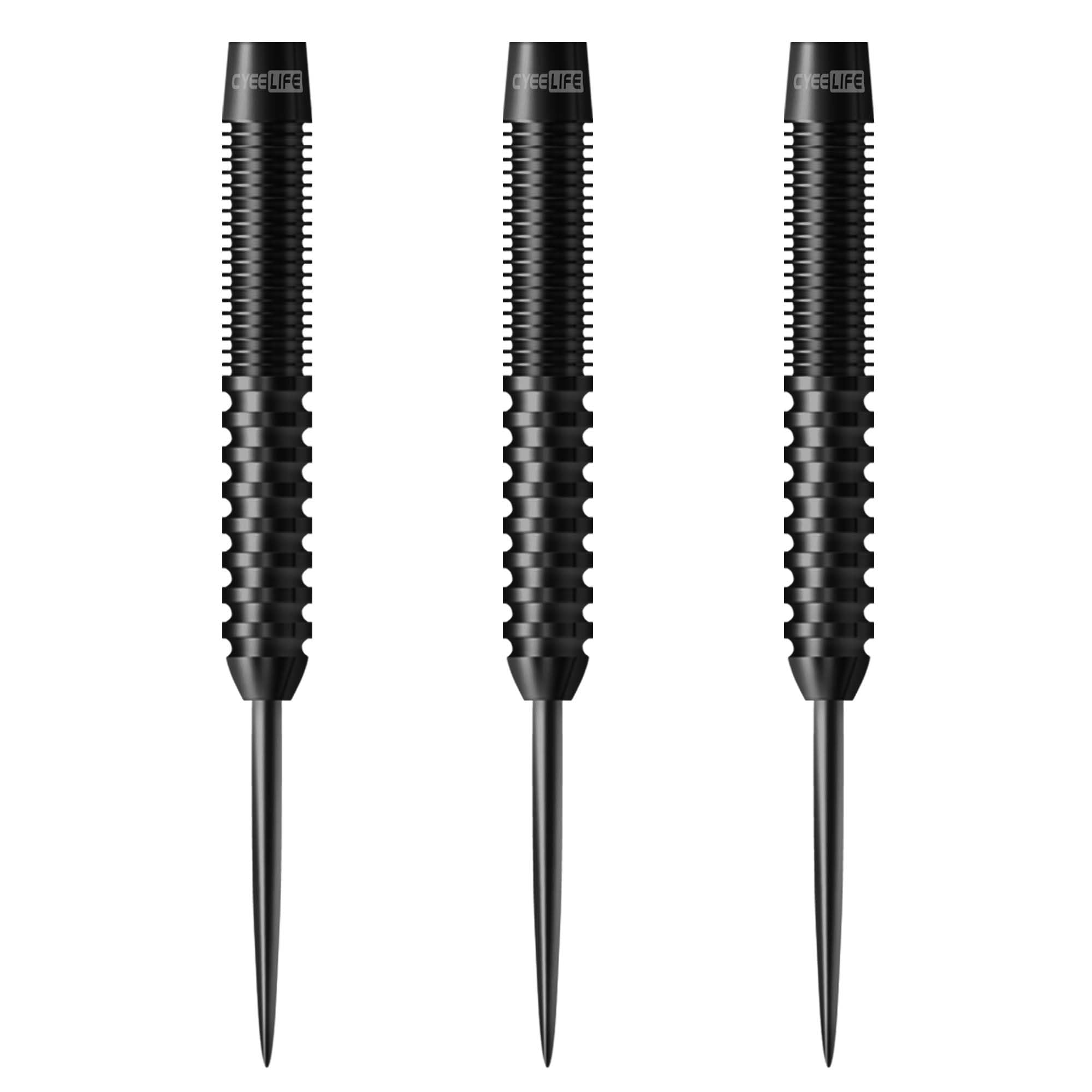 CyeeLife 3 Pcs 90% Tungsten Steel Tip Dart Barrels, Straight Dense Knurled Barrel with 2BA Thread, Black/Silver 21g-38g Multi Weights