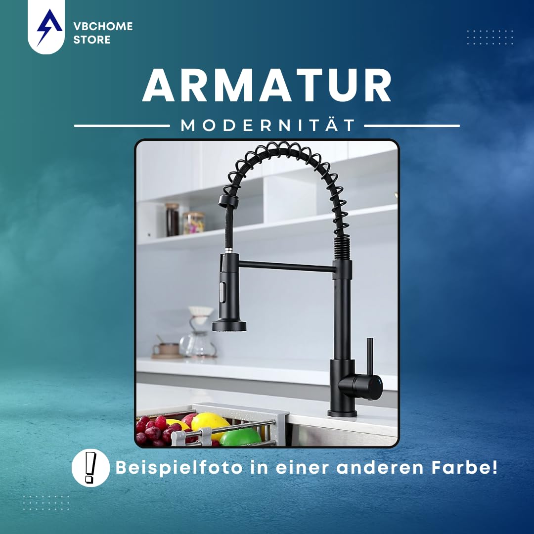 VBChome Grifo de cocina de acero inoxidable cepillado con caño extensible, muelle decorativo e interruptor de chorro, grifo de fregadero profesional para cocinas modernas, giratorio 360°