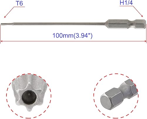 Vista 24 de Aopin T40 con agujero, destornillador de cabeza Torx a prueba de manipulaciones, mango hexagonal de 1/4 de pulgada, acero S2 magnético, 3.94
