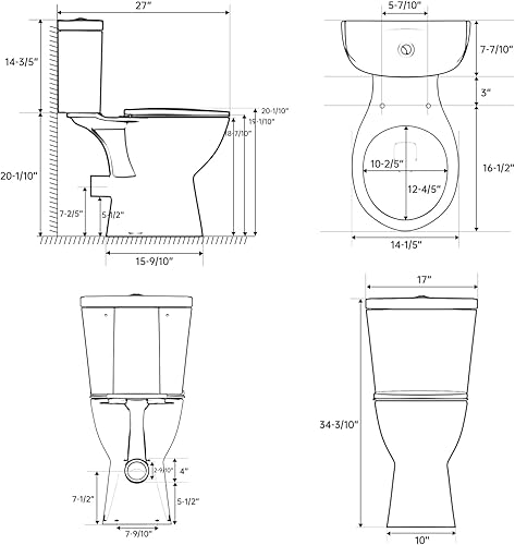 Miniatura 6 de SUPERFLO Inodoros altos P-trap de 18 pulgadas de alto alargado, inodoro de descarga trasera con doble descarga, inodoro blanco incluye inodoro extra