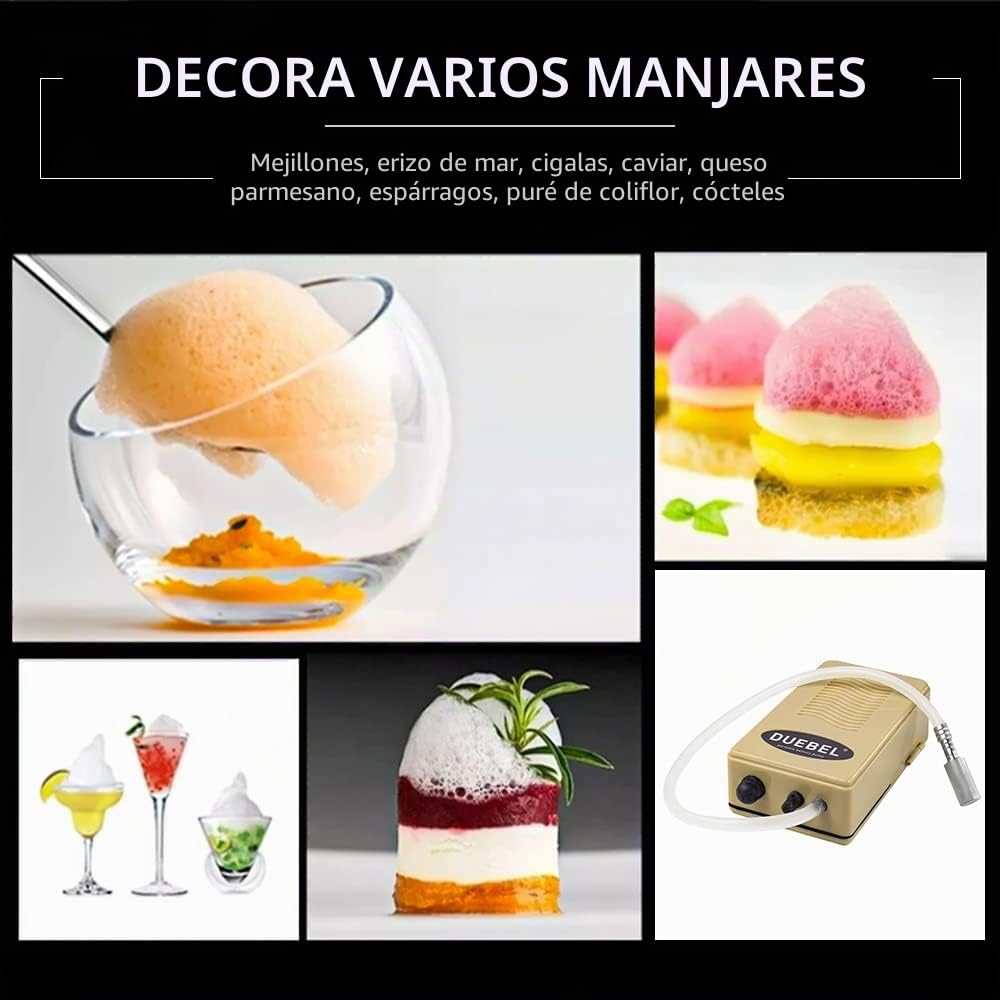 DUEBEL Generador de Espuma para Cocina Molecular, Kit Portátil con Piedra de Aire Inoxidable (Funciona con Pilas), Herramienta Culinaria para Chefs Creativos