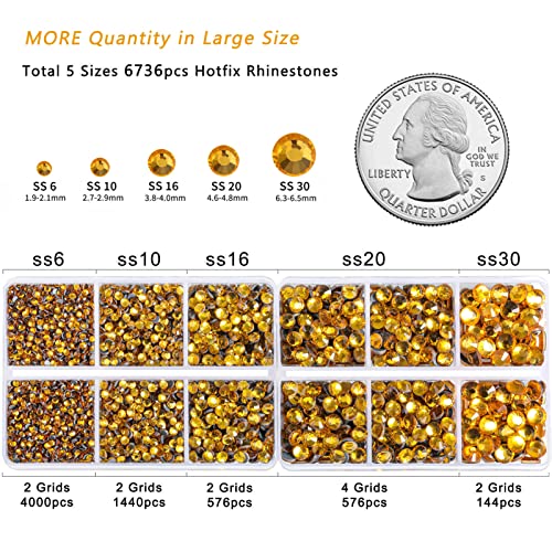 Image of 6736pcs Hotfix Rhinestones Flatback,Brown Rhinestones for Crafts Clothes Mixed 5 Sizes, Hotfix Crystals with Tweezers and Wax Pencil Kit, SS6-SS30,Topaz