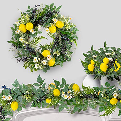 image for WANNA-CUL 18 Inch Spring Farmhouse Fruit Wreath with Artificial Lemons
