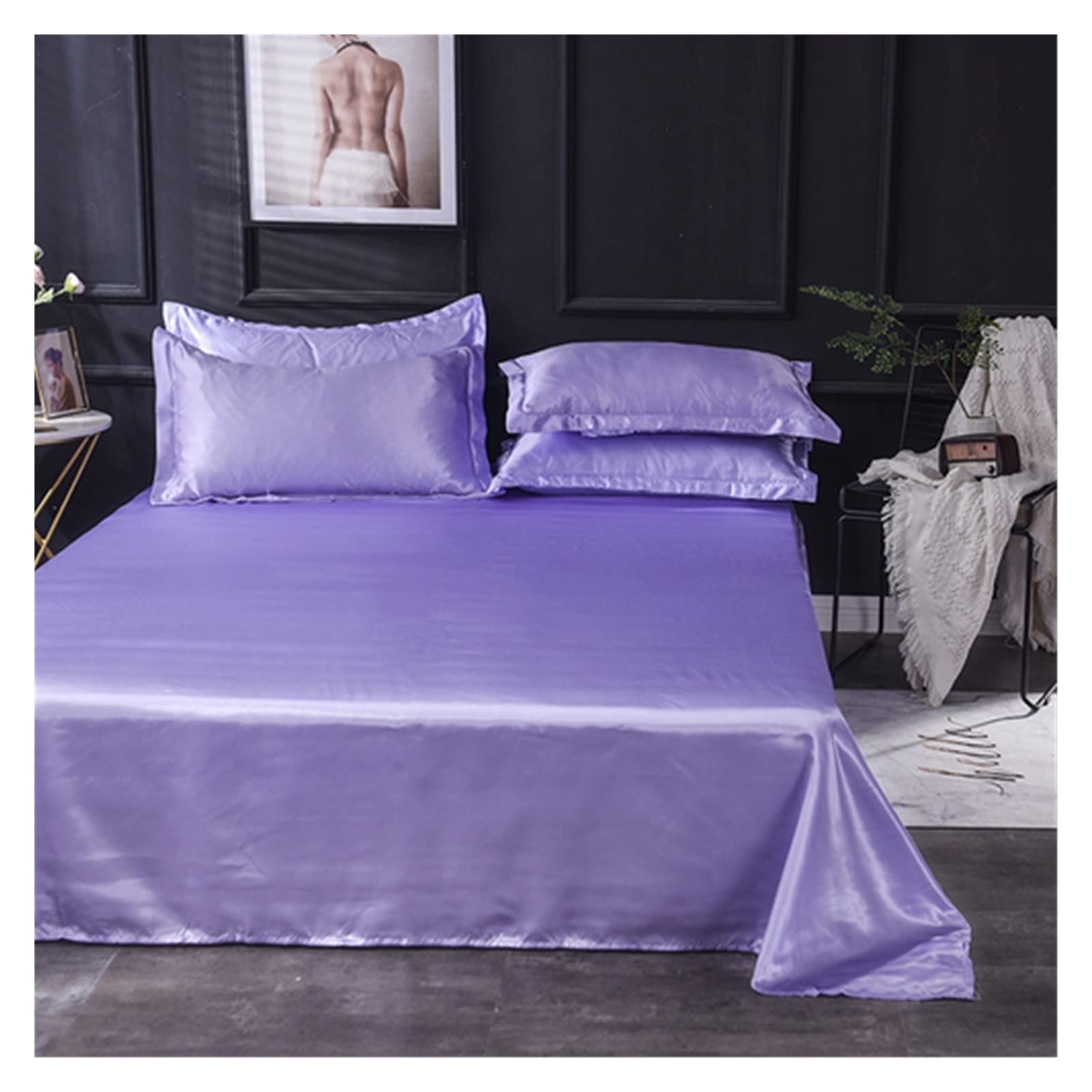 Silk Bed Sheets Flat Sheet Solid Color Ice Silk Satin Fabric Bedding Queen King Size Luxury Bed Sheet Bedclothes Bed Sheets and Pillowcases(Xueqing,48x74 2pc pillowcase)