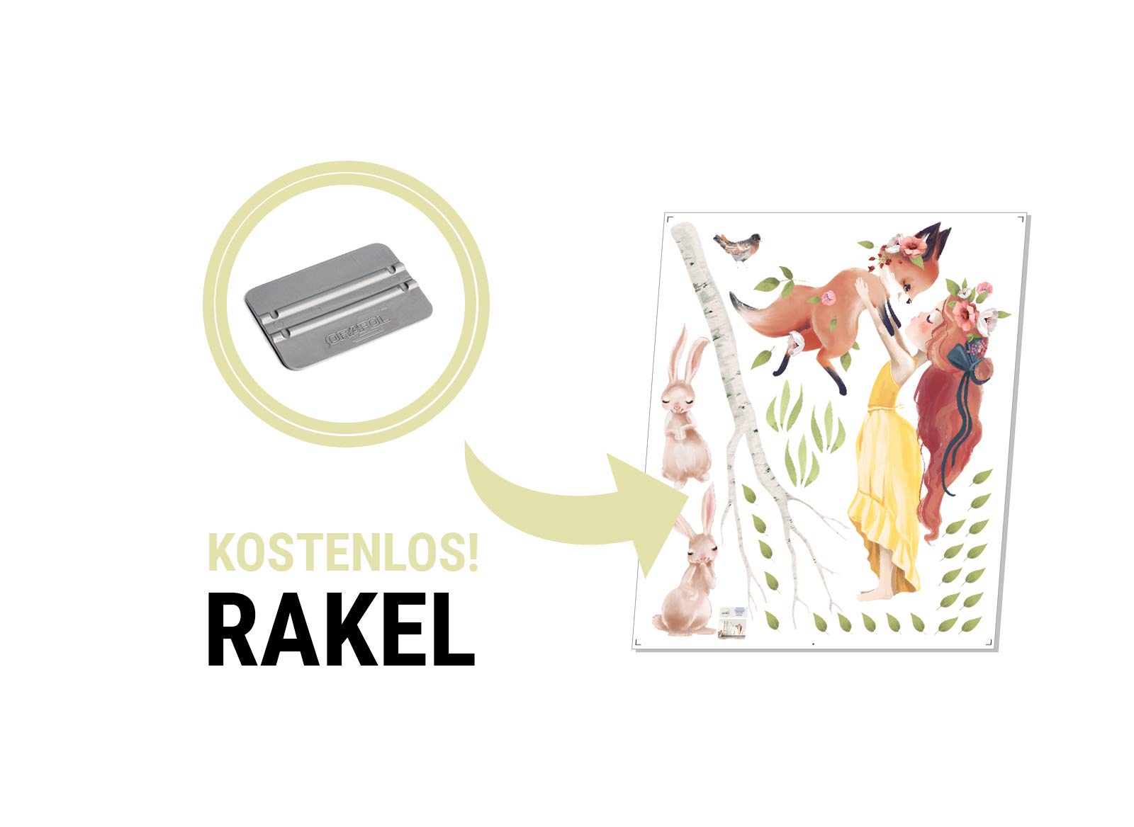 Tatuaż ścienny zwierzęta leśne i dziewczynki I kwiat sarna, lis, ptak, królik, obrazy dla dzieci, chłopcy, pokój dziecięcy, dziewczynki, naklejka Osomhome os3646 (150 x 130 cm)
