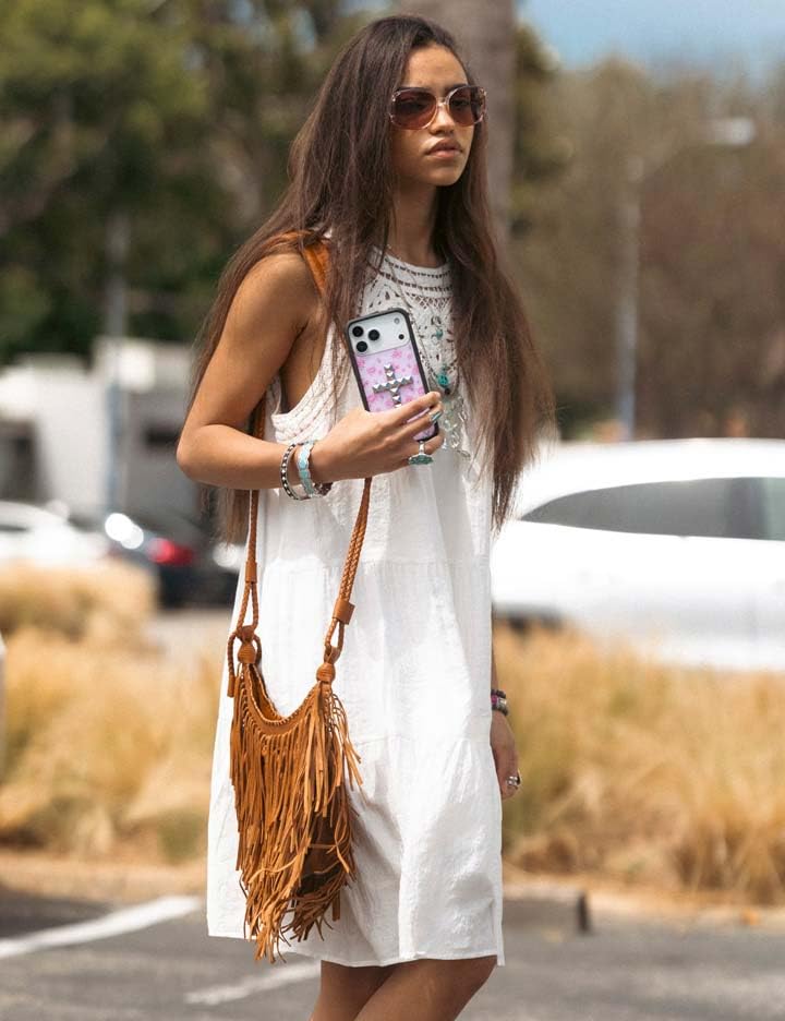 Image of Wildflower Cases - Compatible with iPhone 16 Pro Max | Protective Black Bumper, 6.5ft Drop Test Certified, Women Owned Small Business | Stud Cross Forget Me Not Floral Pink