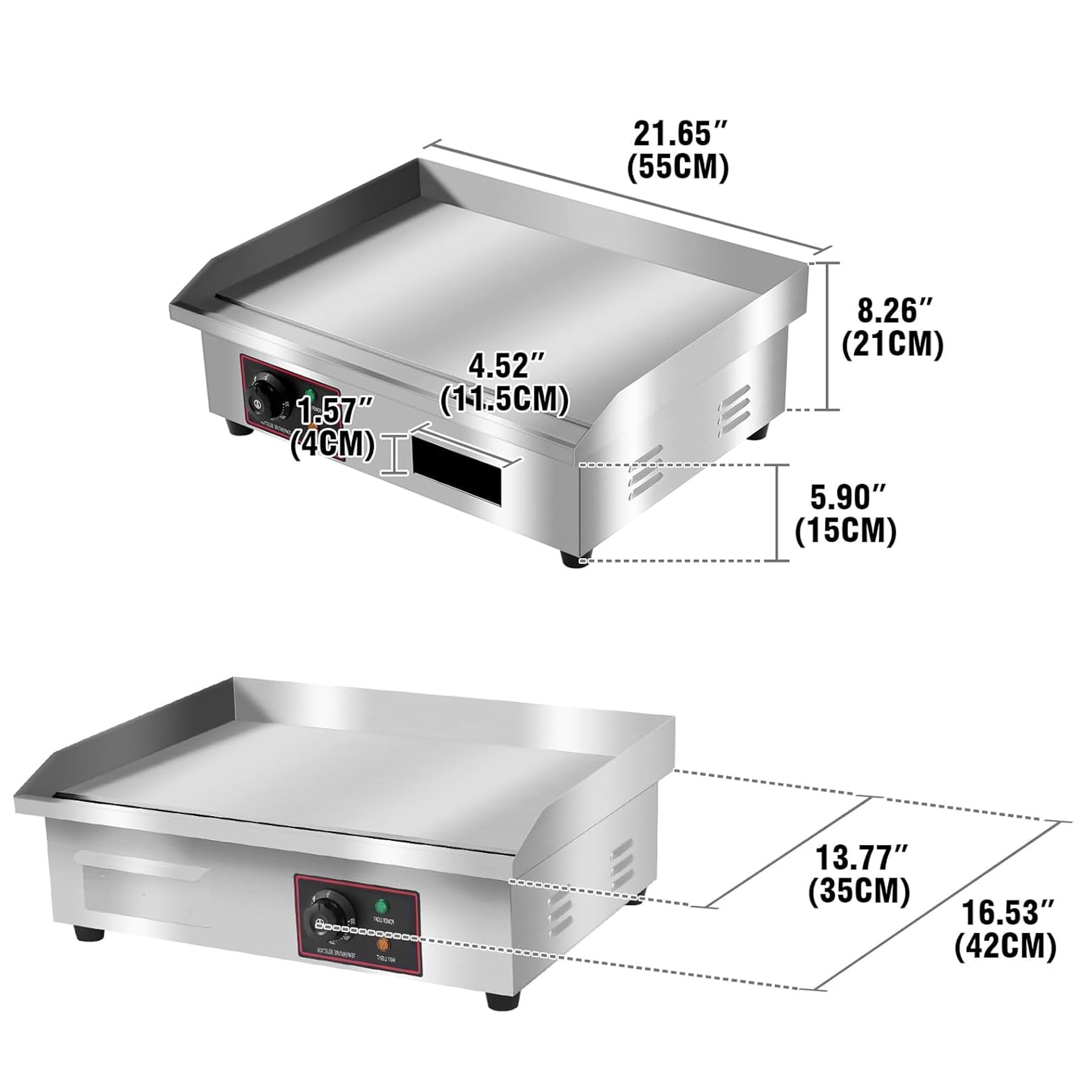 3000W Elektrischer Grill, Arbeitsplattengrillplatte Grillplatte Edelstahl Elektro Grill 55 x 36 cm für Balkon & Indoor, Stufenlos 50-300 °C