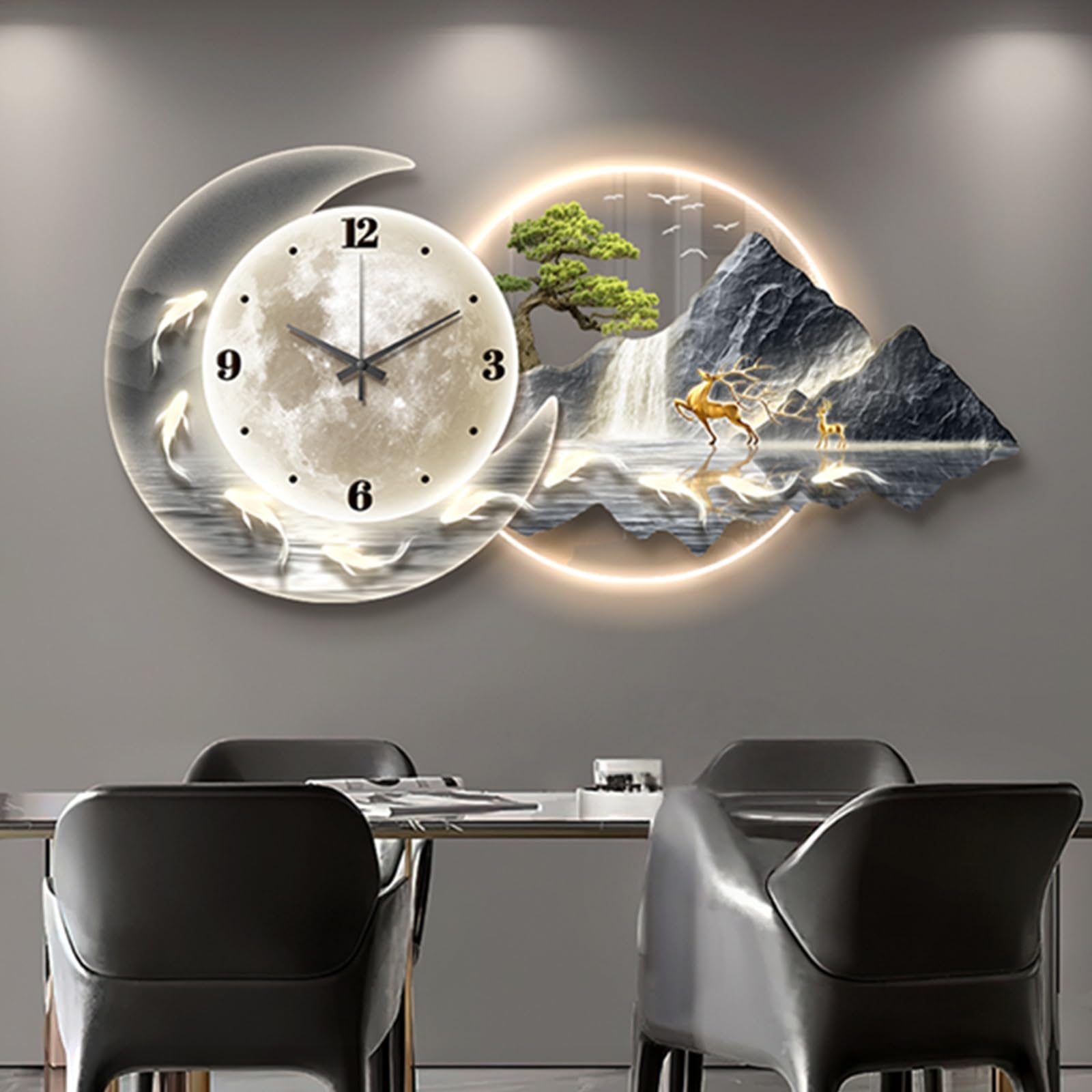 MESCXTY 3D Wall Art Decor Clock for Living Room Large Sculptures with LED Light,Creative Silent Clocks,for Office, Home, Bathroom(Blue B,39.3 * 19.7in)