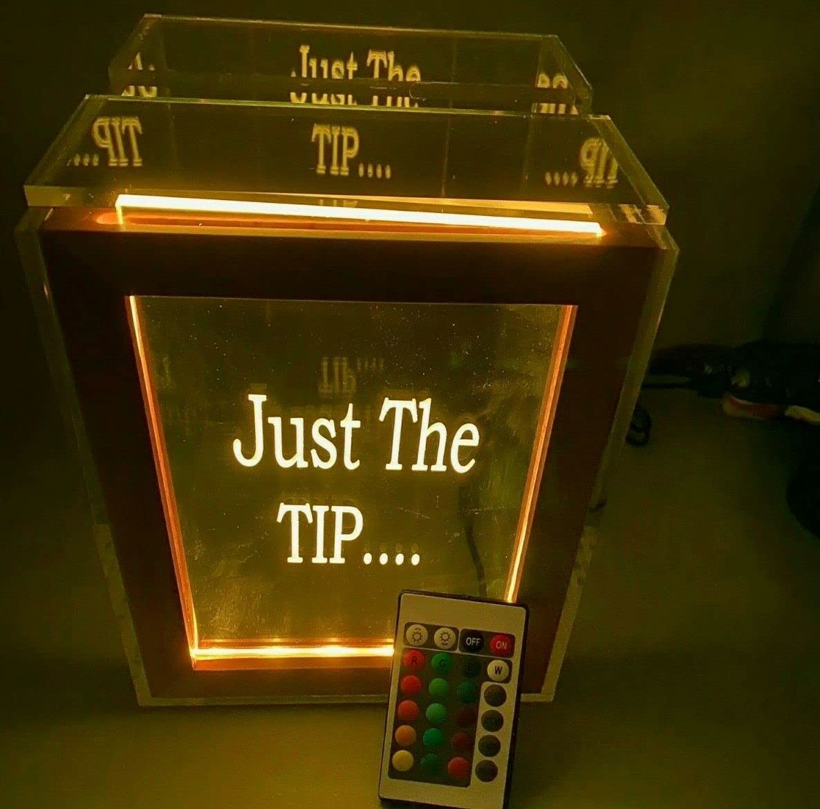 Eye Catching Illuminated Personalized Custom Large 7"Wx8.5"H Tip Box Money Jar LED Lights 16 Colors, Add Logo QR Codes Scan For Tips! Ideal for