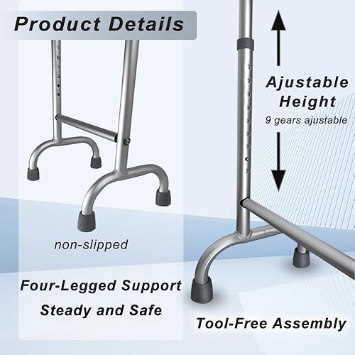 Miniatura 3 de Bastón de aluminio, ligero (2.3 libras), altura ajustable 31.5-39.3 pulgadas, herramienta de ayuda para recuperación corporal, estabilidad mejorada