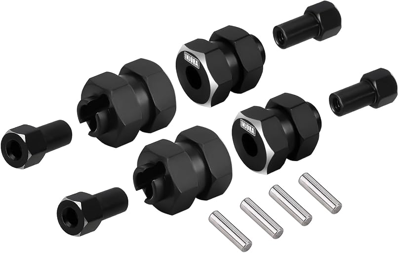 INJORA Black Stainless Steel Wheel Hex Hub +5mm Extenders for Axial SCX24 Upgrade 1/24 RC Crawler, 12g/Set