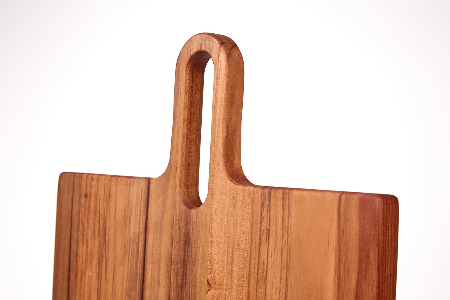 TeakHaus Bistro - Tagliere da portata con manico lungo, 47 x 36 x 2 cm, in legno teak sostenibile certificato FSC, tagliere in legno per presentazione elegante