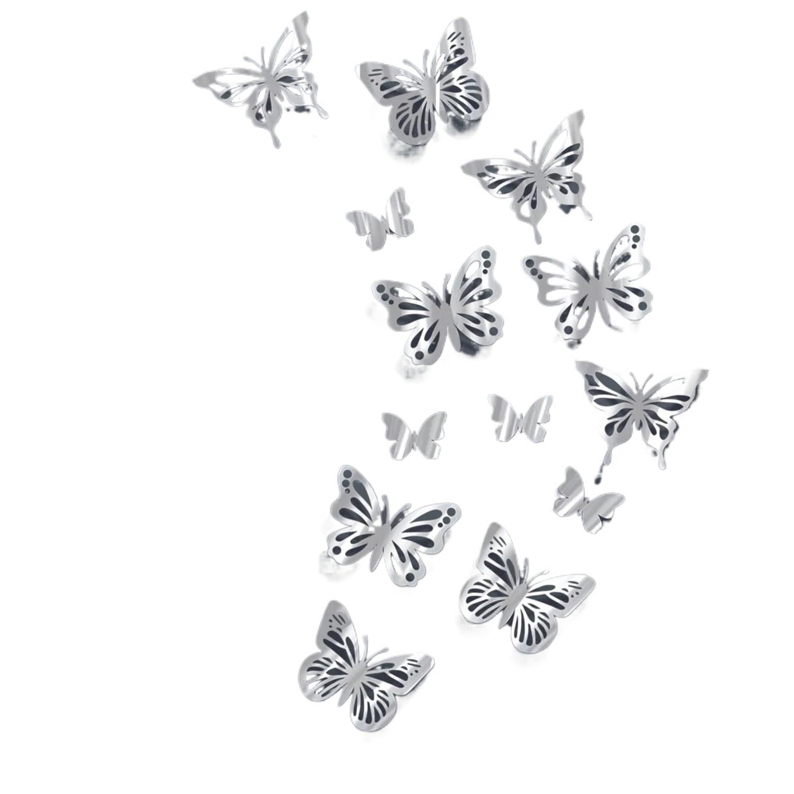 3D Butterfly Wall Decoration 12Pcs 3D Hollow Golden Silver Butterfly Wall Stickers Art Home Decorations Decals for Party Wedding Display(Silver)