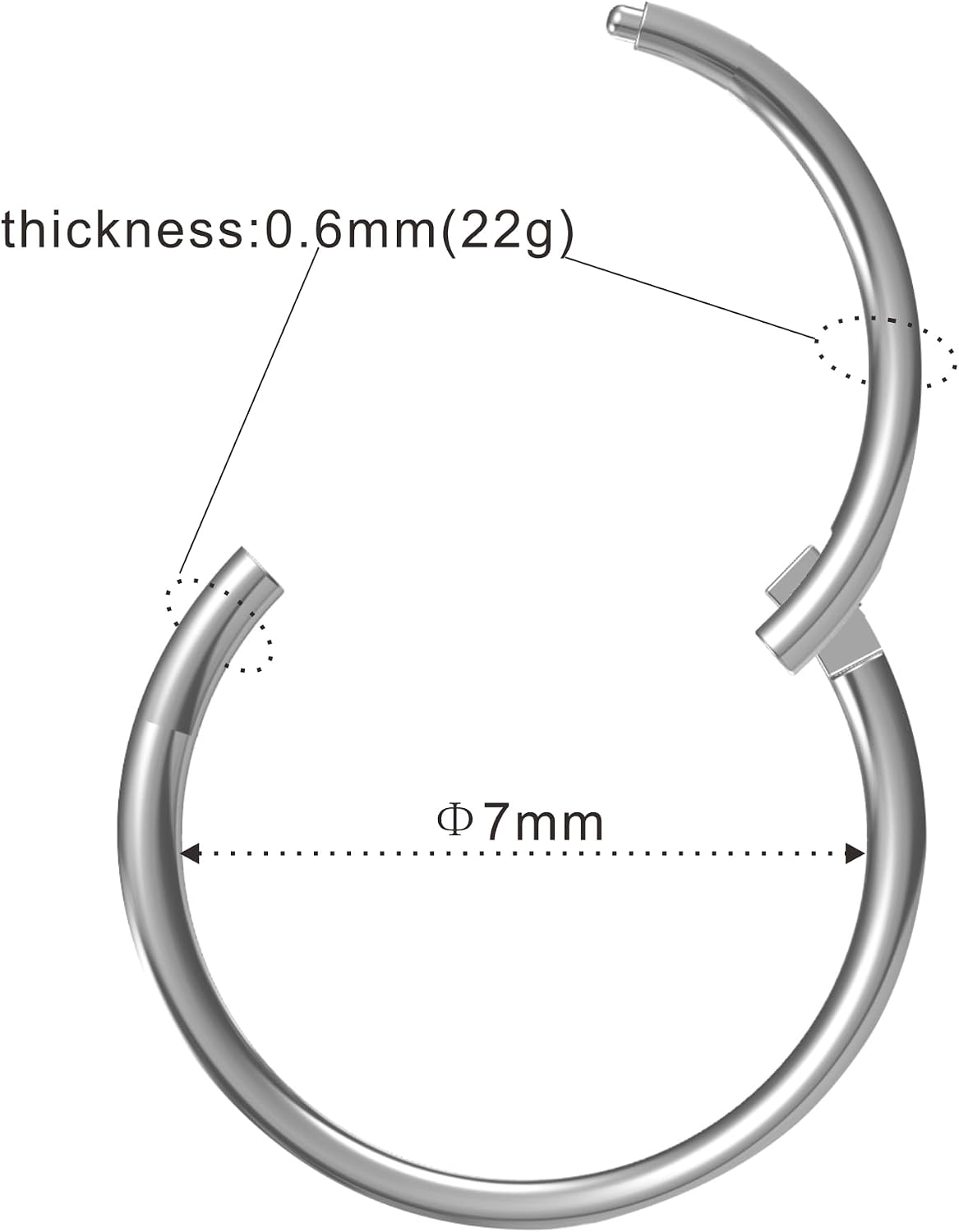 22G/20G Titanium Thin Nose Ring Hoop, Hinged Clicker Segment Sleeper Earring Piercing Jewelry