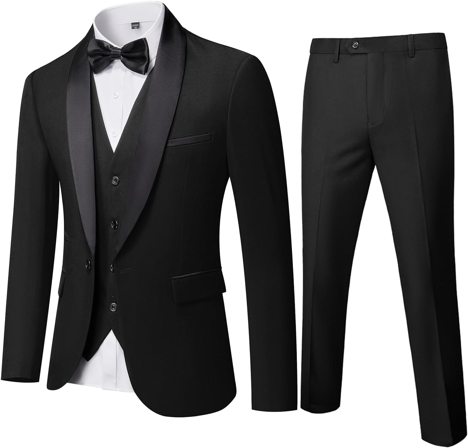 Mens 3-Piece Suit Shawl Lapel One Button Tuxedo Winter Fabric Slim Fit Premium Dinner Jacket Vest Pants & Tie Set