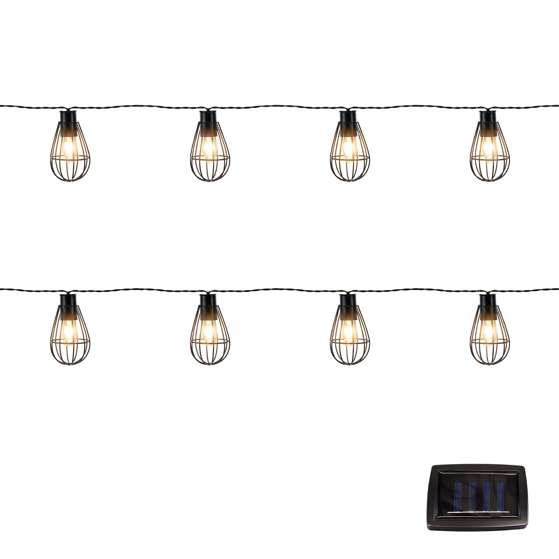 Gardenwize - 2m x 8 Piece Solar Powered Bright Bulb Garden String Lights, Pathway Lights – Decorative Garden Decorations No Running Costs (Metal Bulb)