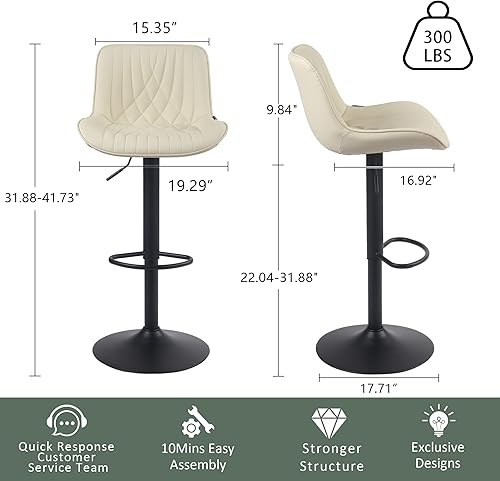 Miniatura 35 de YOUTASTE Bar Stools Set of 2, Adjustable Swivel Counter Height Barstools with Back, All Grey Faux Leather Upholstered Bar Chairs with Metal Base,