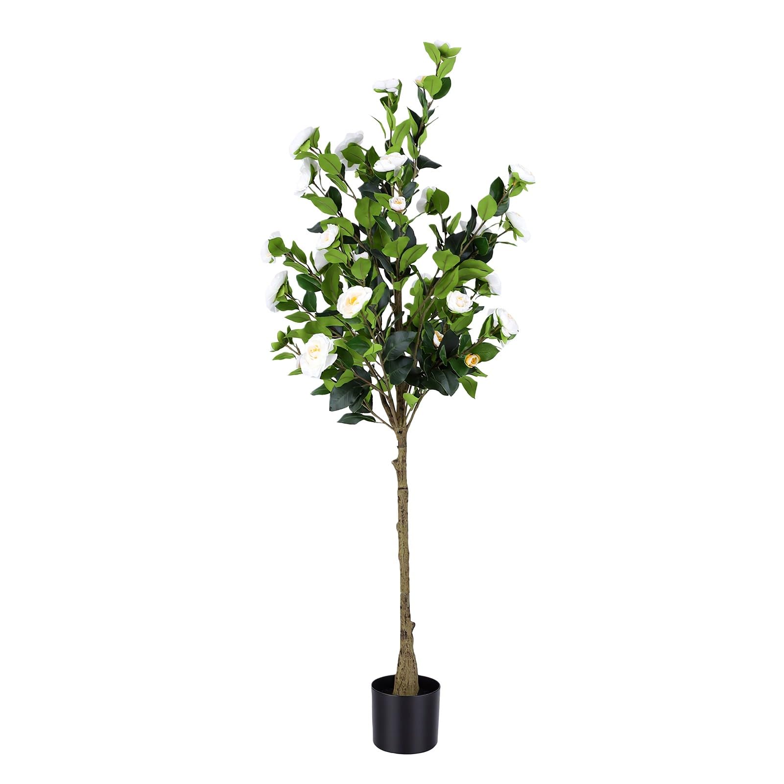 Zerodis Künstlicher Kamelienbaum, Künstliche Kamelienpflanze mit Blühenden Weißen Blüten, Lebensechter Stamm für Drinnen und Draußen, Zuhause, Büro, Wohnzimmer, Dekoration (180cm)