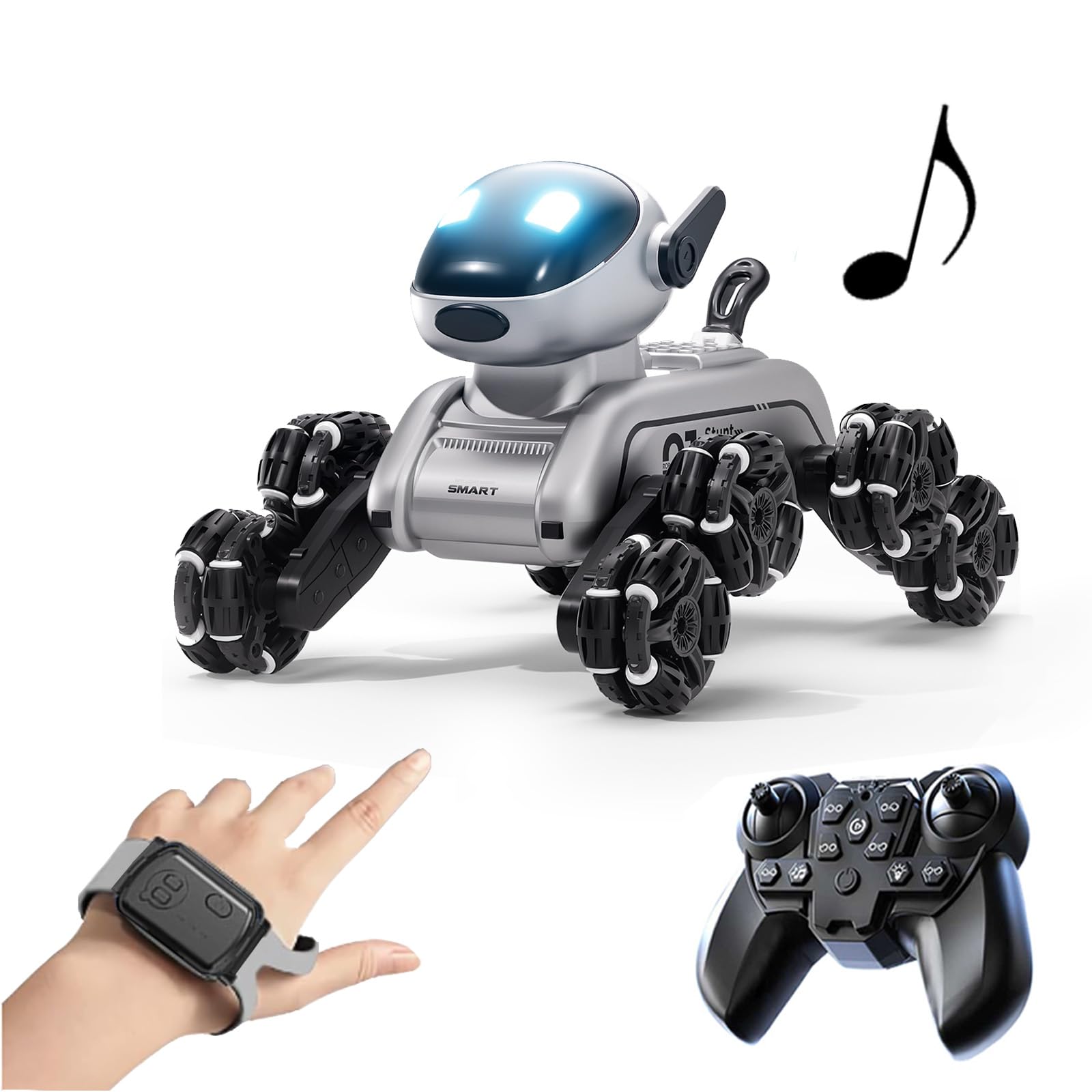 Multiple Remote Controls Robot Dog- Interactive Smart Robot Dog for Kids 6+ - Programmable with Double Remote Control,High Posture Patrol and Automatic Demonstration- Realistic Robot Pupp-Tech Gray. Grey