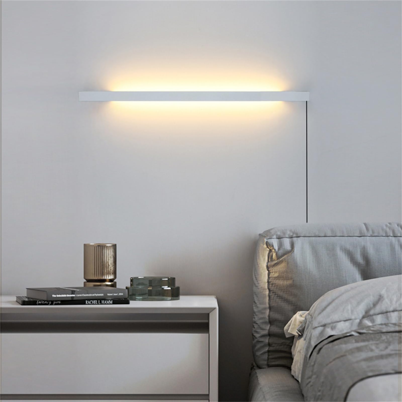 Wandleuchte Dimmbare Innen LED Wandlampe mit Fernbedienung 10-100% Einstellbar Wandbeleuchtung mit Schalter und Stecker Wandleuchte Schlafzimmer Wohnzimmer Treppenhaus Kinderzimmer (Schwarz,80CM)