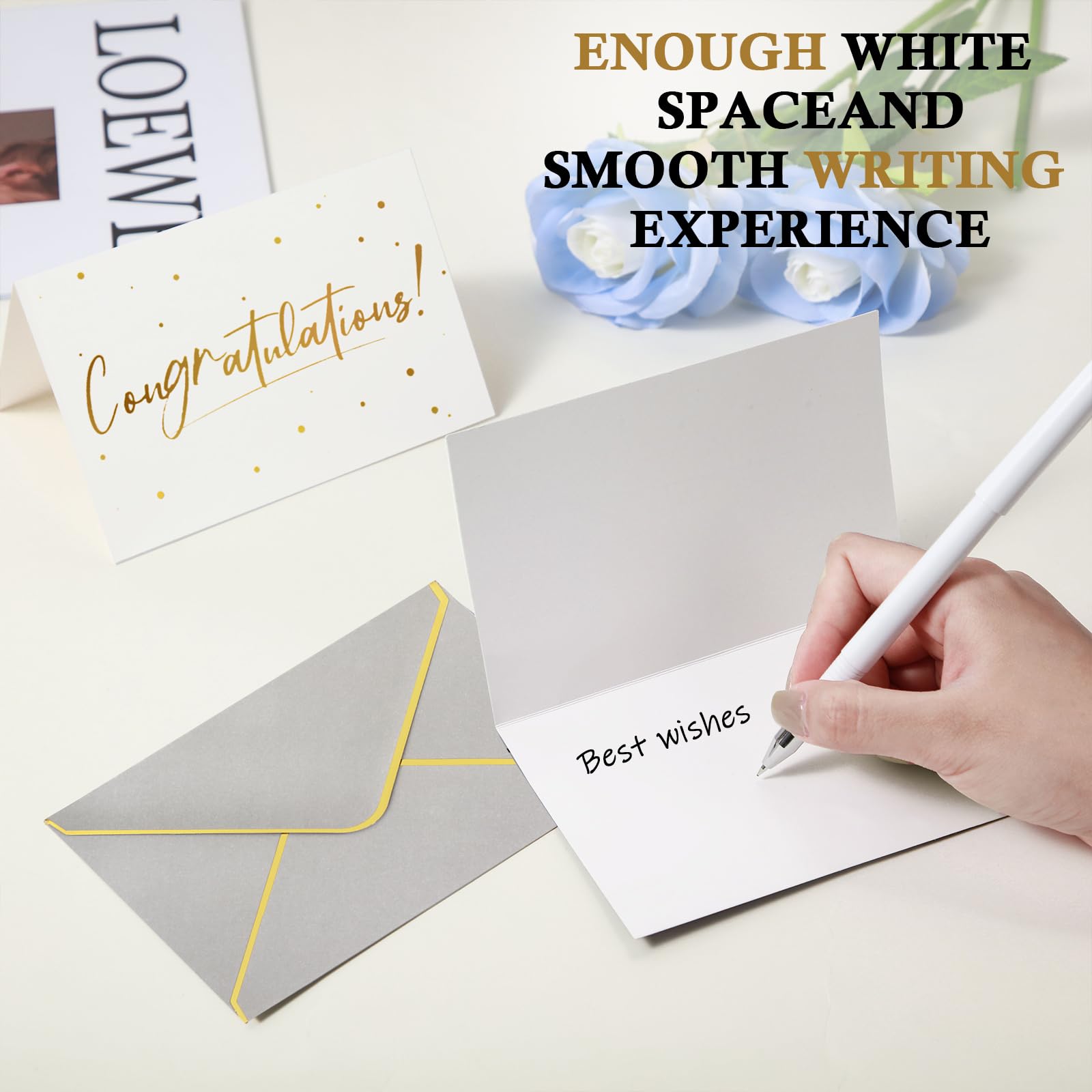 Paquete de 100 tarjetas de felicitación con sobres, tarjetas de felicitación, tarjetas de graduación, tarjetas de compromiso, tarjetas de felicitación de bebé, para negocios, baby shower, boda